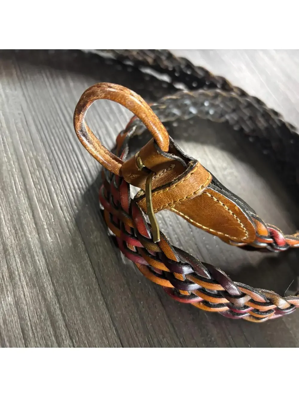 Vintage Women's Leather Belt Tri-Colored Braided Rust Brown Size Small USA Made